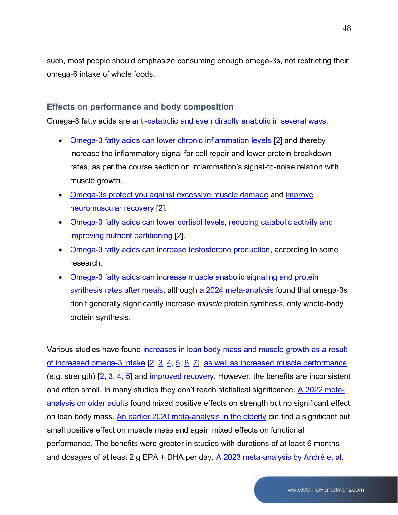 Omega-3 page, every claim linked to a study