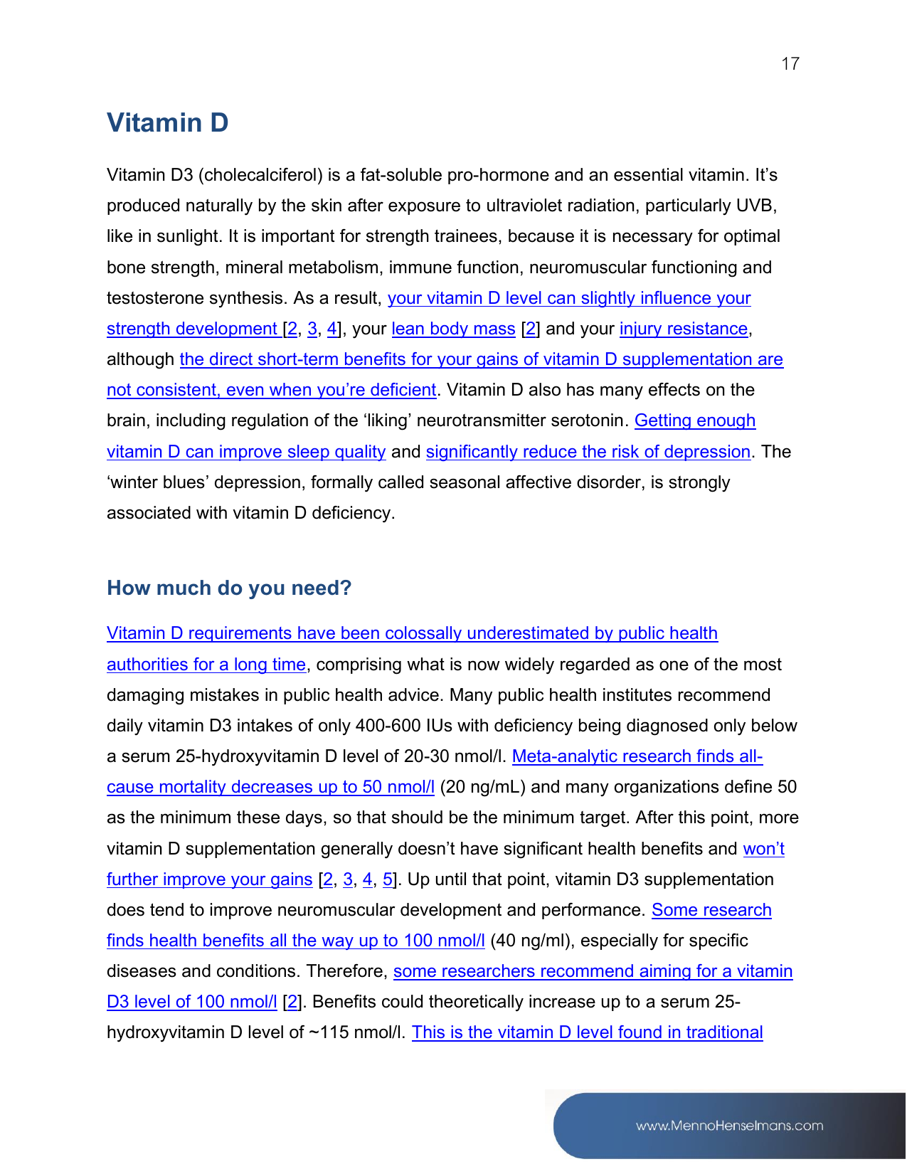 Vitamin D page, dense with study links
