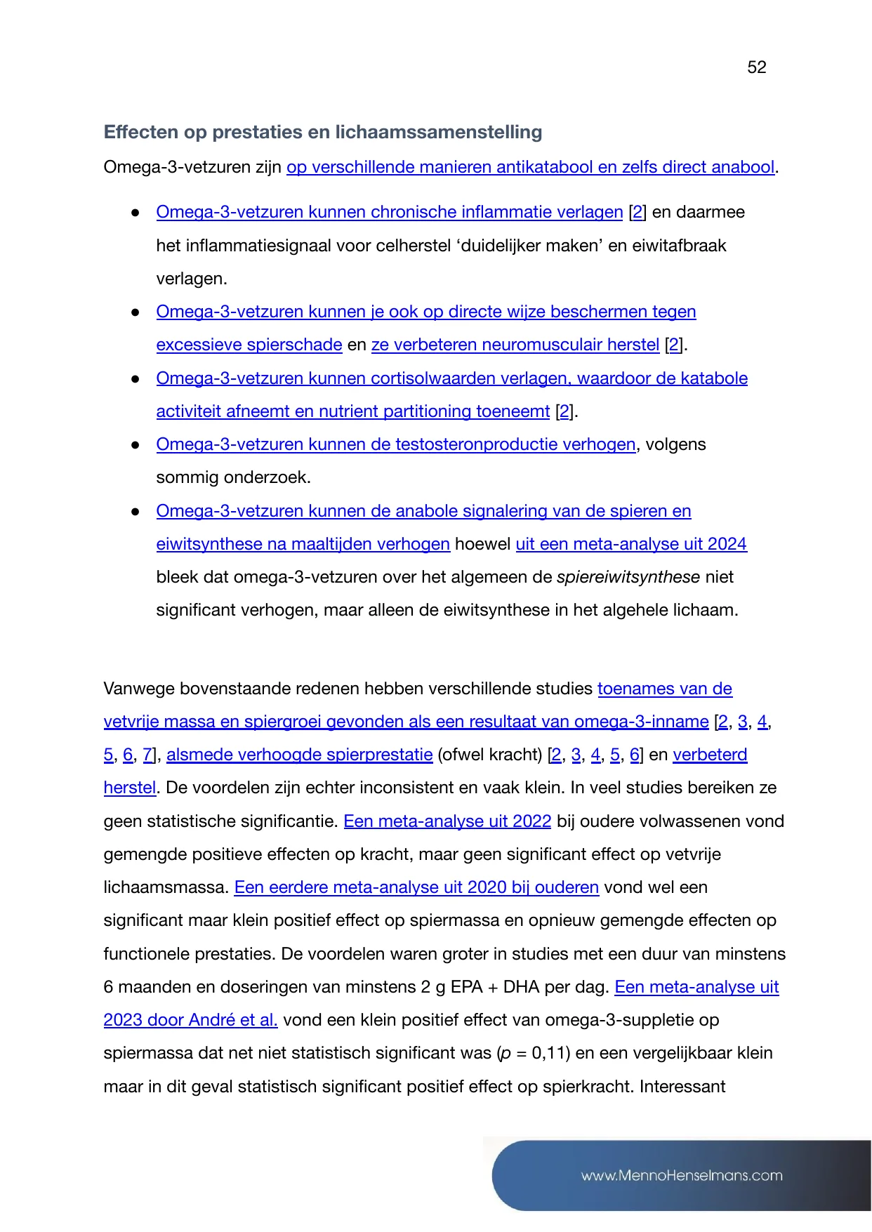 Pagina over omega-3, elke bewering gelinkt aan een studie